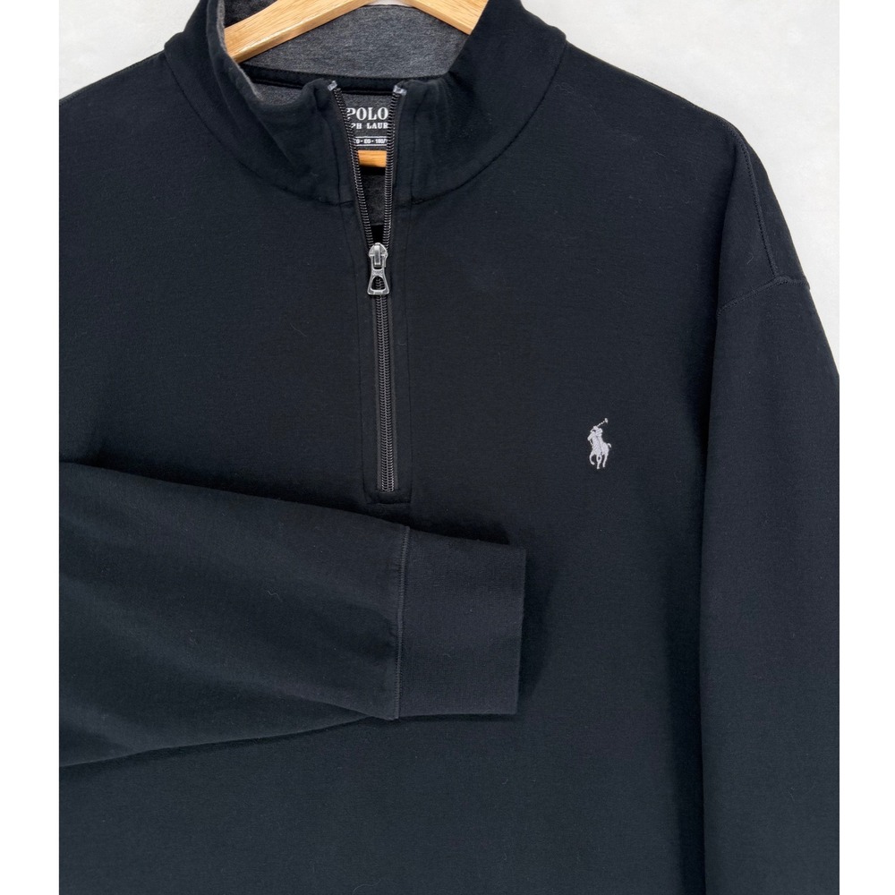 Polo Ralph Lauren Mens 1XB Quarter Zip Pullover Black Cotton Blend Mock Neck